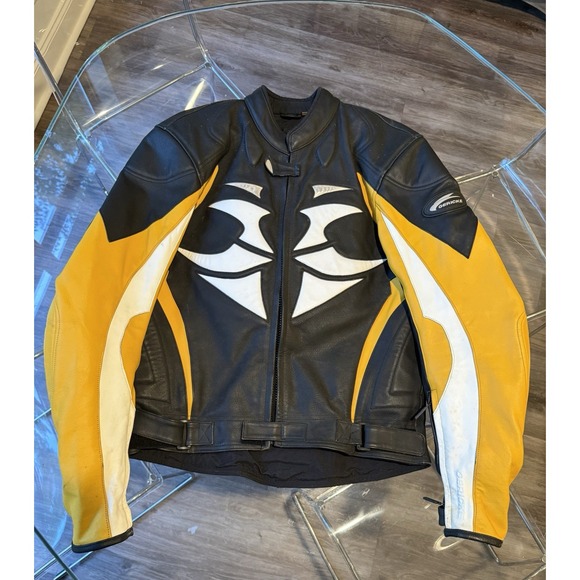 Hein Gericke Other - Vintage Hein Gericke Leather Motorcycle Jacket Padded Yellow Black Mens 48 Tall